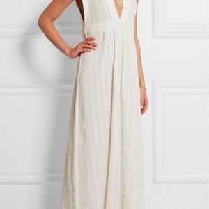 Madewell Off White Plunge Cotton Linen Maxi Dress